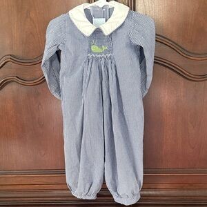 Little English Blue Gingham Smocked Long Sleeve Romper 12M Classic Preppy Baby